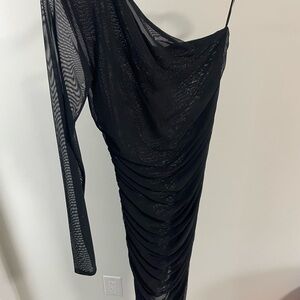 Zara Black Asymmetrical Ruched Gown